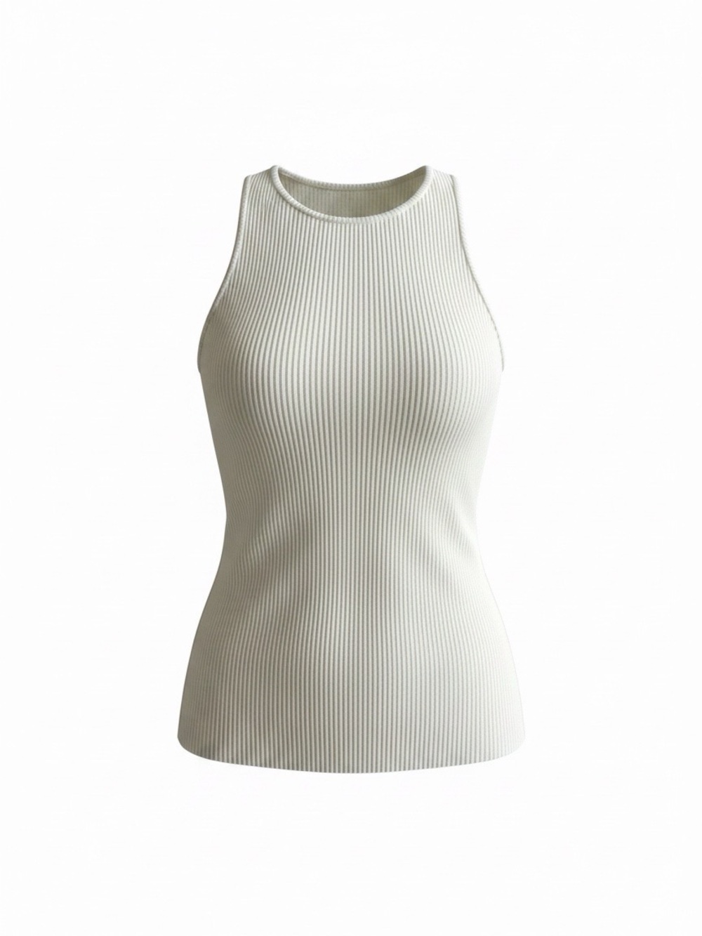 Marled Ribbed High-Neck Tank - Cream